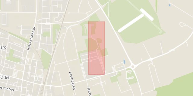 Karta som med röd fyrkant ramar in Bergavägen, Eslöv, Skåne län