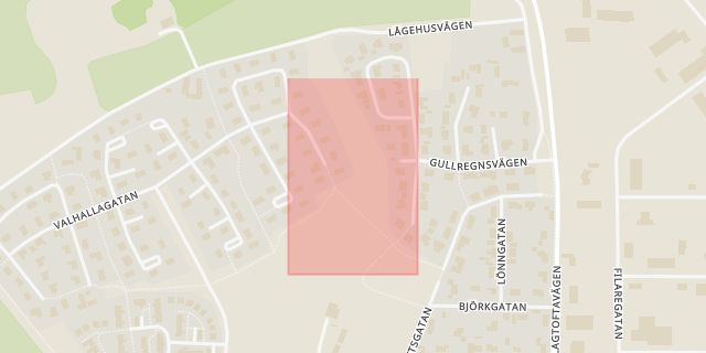 Karta som med röd fyrkant ramar in Lokes Gata, Hörby, Skåne län