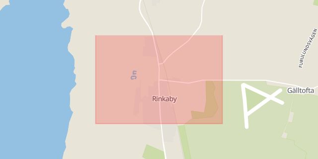 Karta som med röd fyrkant ramar in Rinkaby, Kristianstad, Skåne län