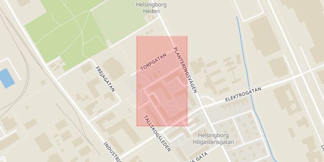 Karta som med röd fyrkant ramar in Odengatan, Helsingborg, Skåne län