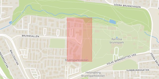 Karta som med röd fyrkant ramar in Ramlösa, Helsingborg, Skåne län