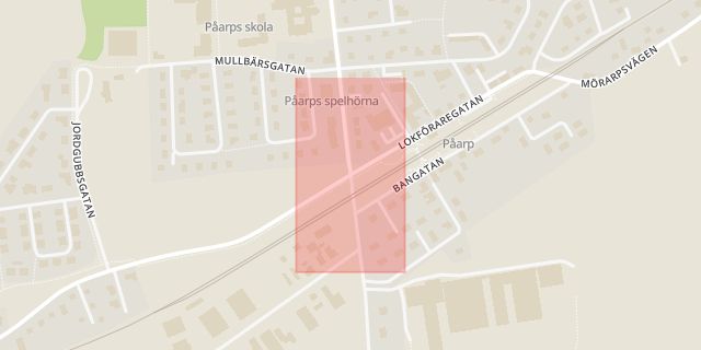 Karta som med röd fyrkant ramar in Påarp, Helsingborg, Skåne län