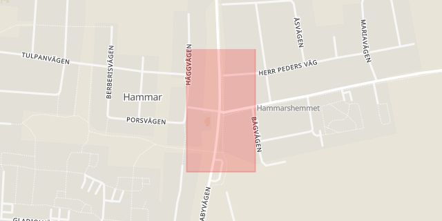 Karta som med röd fyrkant ramar in Hammar, Kristianstad, Skåne län