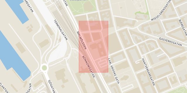 Karta som med röd fyrkant ramar in Tingsrätten, Helsingborg, Skåne län