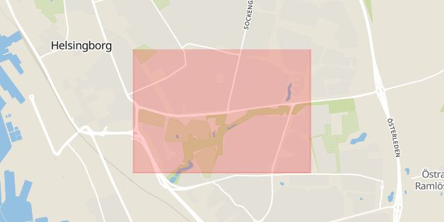 Karta som med röd fyrkant ramar in Gustavslund, Helsingborg, Skåne län