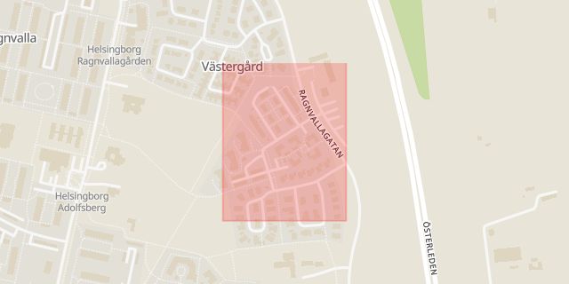 Karta som med röd fyrkant ramar in Höstgatan, Helsingborg, Skåne län
