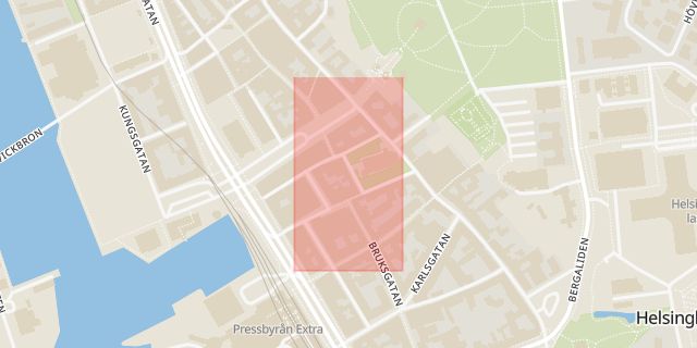 Karta som med röd fyrkant ramar in Mariagatan, Helsingborg, Skåne län