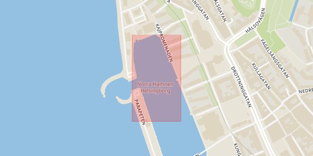 Karta som med röd fyrkant ramar in Norra Hamnen, Helsingborg, Skåne län
