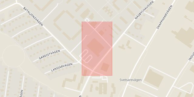 Karta som med röd fyrkant ramar in Gamlegården, Tvedegårdsvägen, Kristianstad, Skåne län
