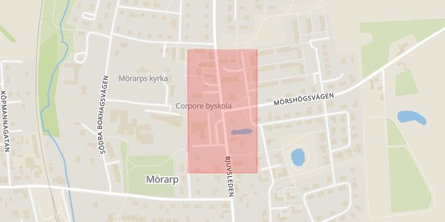 Karta som med röd fyrkant ramar in Mörarp, Helsingborg, Skåne län