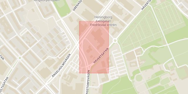 Karta som med röd fyrkant ramar in Mönstringsgatan, Helsingborg, Skåne län