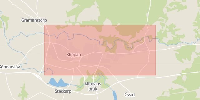 Karta som med röd fyrkant ramar in Klippan, Skåne län