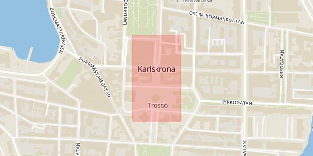 Karta som med röd fyrkant ramar in Klaipedaplatsen, Karlskrona, Blekinge län