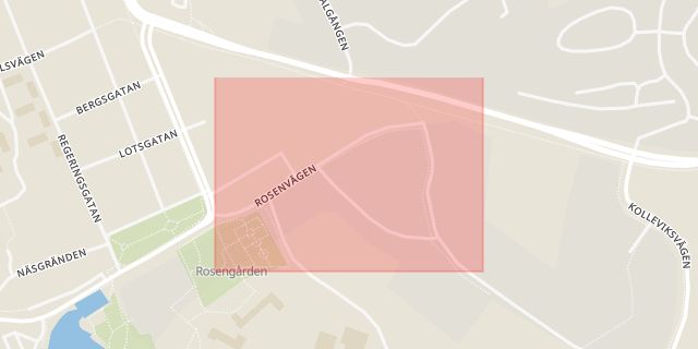 Karta som med röd fyrkant ramar in Rosenvägen, Karlshamn, Blekinge län