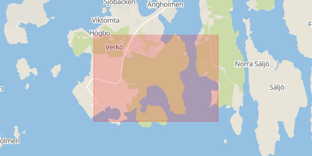 Karta som med röd fyrkant ramar in Verkö, Karlskrona, Blekinge län