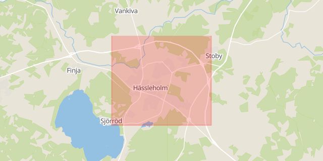 Karta som med röd fyrkant ramar in Hässleholm, Kristianstad, Skåne län