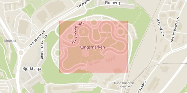 Karta som med röd fyrkant ramar in Kungsmarken, Kungsmarksvägen, Karlskrona, Blekinge län