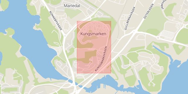 Karta som med röd fyrkant ramar in Kungsmarken, Kungsmarksvägen, Karlskrona, Blekinge län