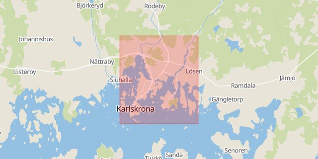 Karta som med röd fyrkant ramar in Spandelstorp, Afvelsgärdevägen, Ridhuset, Karlskrona, Blekinge län