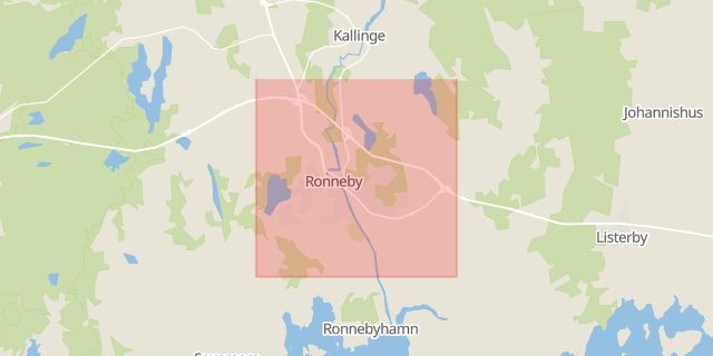 Karta som med röd fyrkant ramar in Bräkne Hoby, Tararpsvägen, Ronneby, Blekinge län
