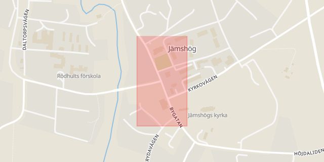 Karta som med röd fyrkant ramar in Jämshög, Olofström, Blekinge län