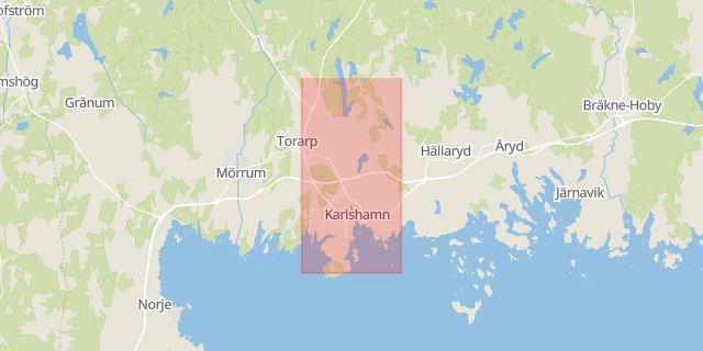 Karta som med röd fyrkant ramar in Karlshamn, Blekinge län