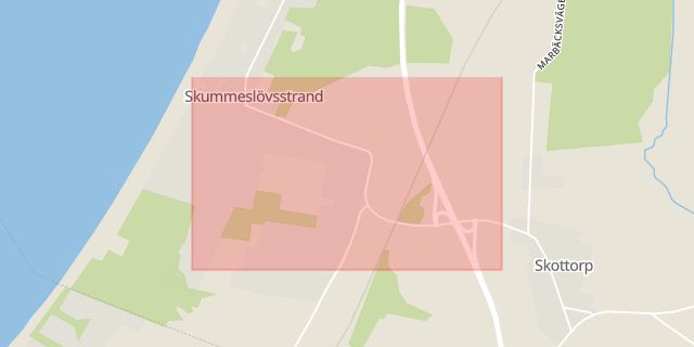 Karta som med röd fyrkant ramar in Laholm, Stora Strandvägen, Hallands län