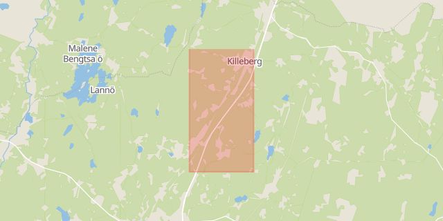 Karta som med röd fyrkant ramar in Storgatan, Killeberg, Osby, Skåne län