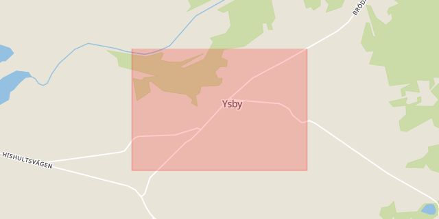 Karta som med röd fyrkant ramar in Ysby, Skogaby, Laholm, Hallands län