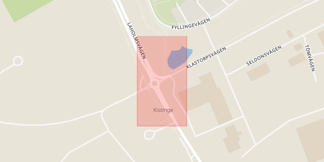 Karta som med röd fyrkant ramar in Halmstad, Kistinge, Falkenberg, Utmarksvägen, Hallands län