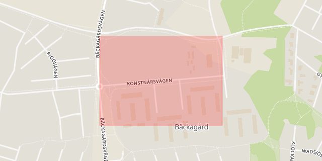 Karta som med röd fyrkant ramar in Halmstad, Konstnärsvägen, Norra Infartsvägen, Fraktgatan, Hallands län
