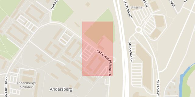 Karta som med röd fyrkant ramar in Varberg, Halmstad, Andersbergsringen, Hallands län