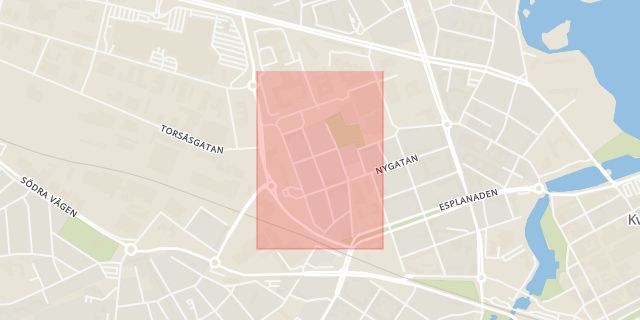 Karta som med röd fyrkant ramar in Lorensbergsgatan, Kalmar, Kalmar län