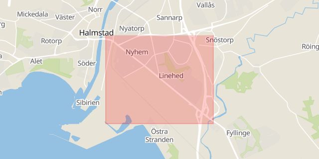 Karta som med röd fyrkant ramar in Halmstad, Laholmsvägen, Kungsbacka, Hallands län