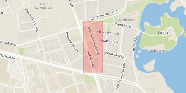 Karta som med röd fyrkant ramar in Malmen, Borgmästaregatan, Kalmar, Kalmar län