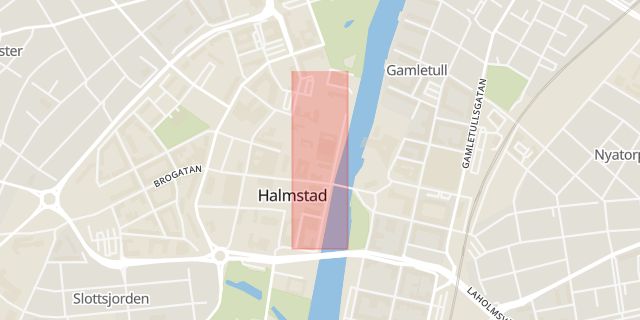 Karta som med röd fyrkant ramar in Halmstad, Storgatan, Halland, Hallands län