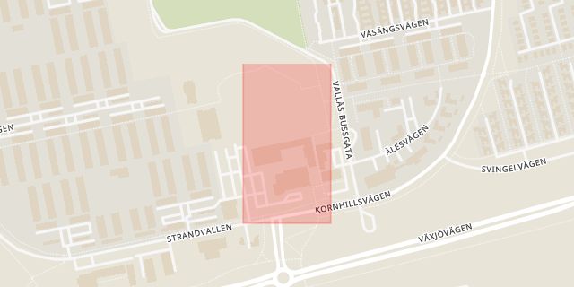 Karta som med röd fyrkant ramar in Vallås, Vipan, Halmstad, Hallands län