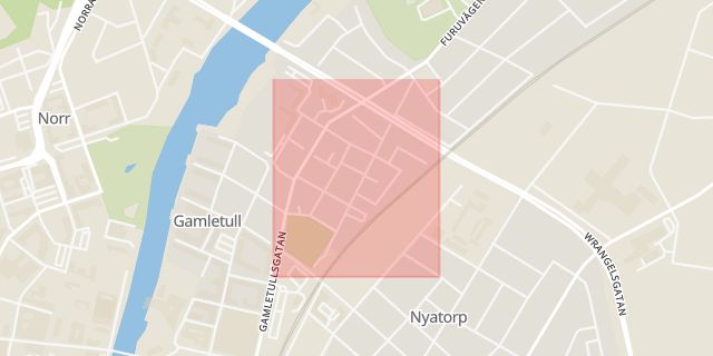 Karta som med röd fyrkant ramar in Halmstad, Gamletull, Hallands län