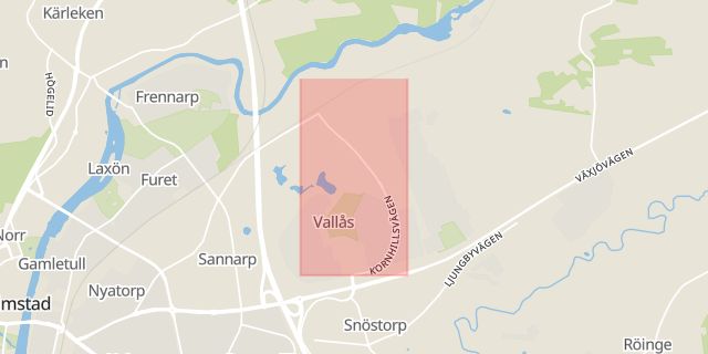 Karta som med röd fyrkant ramar in Halmstad, Kornhillsvägen, Hallands län