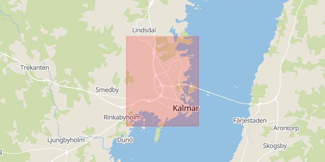 Karta som med röd fyrkant ramar in Kalmar, Kalmar län