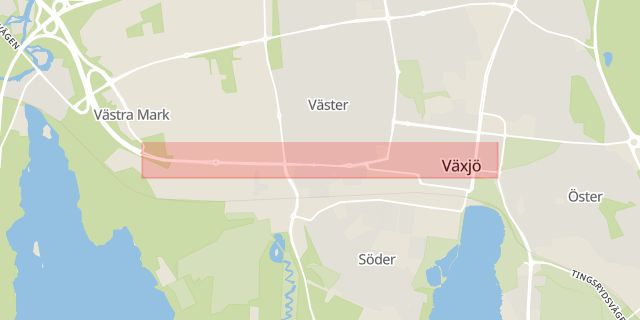 Karta som med röd fyrkant ramar in Restaurang P, Storgatan, Växjö, Kronobergs län