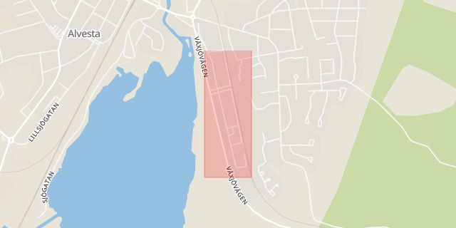 Karta som med röd fyrkant ramar in Engagatan, Alvesta, Kronobergs län