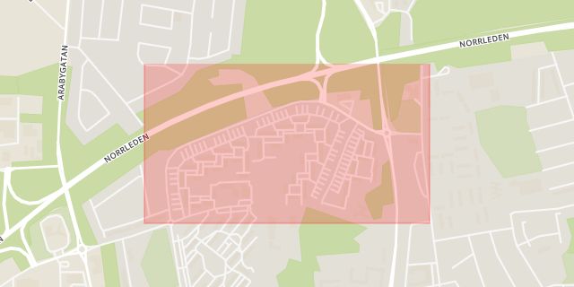 Karta som med röd fyrkant ramar in Araby, Nydalavägen, Växjö, Kronobergs län