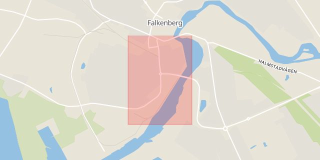 Karta som med röd fyrkant ramar in Hamngatan, Falkenberg, Hallands län