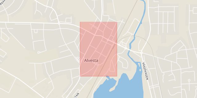 Karta som med röd fyrkant ramar in Storgatan, Alvesta, Kronobergs län