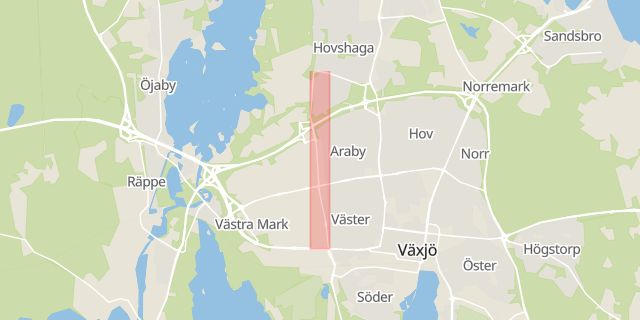 Karta som med röd fyrkant ramar in Araby, Växjö, Kronobergs län