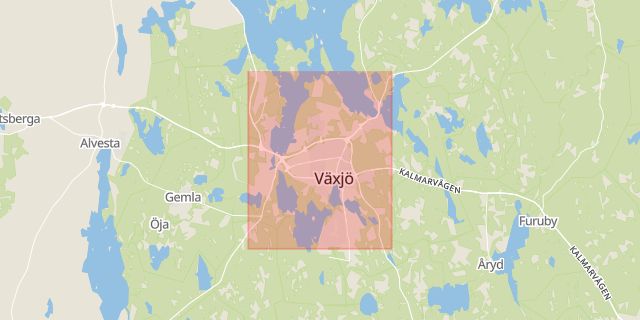 Karta som med röd fyrkant ramar in Vildsvin, Växjö, Kronobergs län