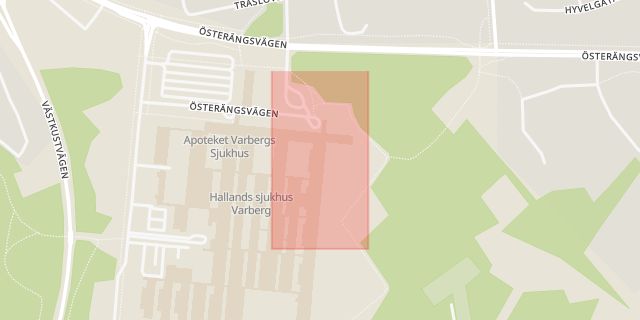 Karta som med röd fyrkant ramar in Varberg, Halmstad, Vallås, Hallands län