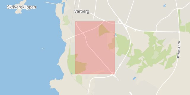 Karta som med röd fyrkant ramar in Södra Vägen, Hallands län