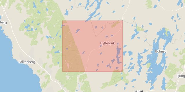 Karta som med röd fyrkant ramar in Hylte, Torup, Halmstad, Halland, Hallands län